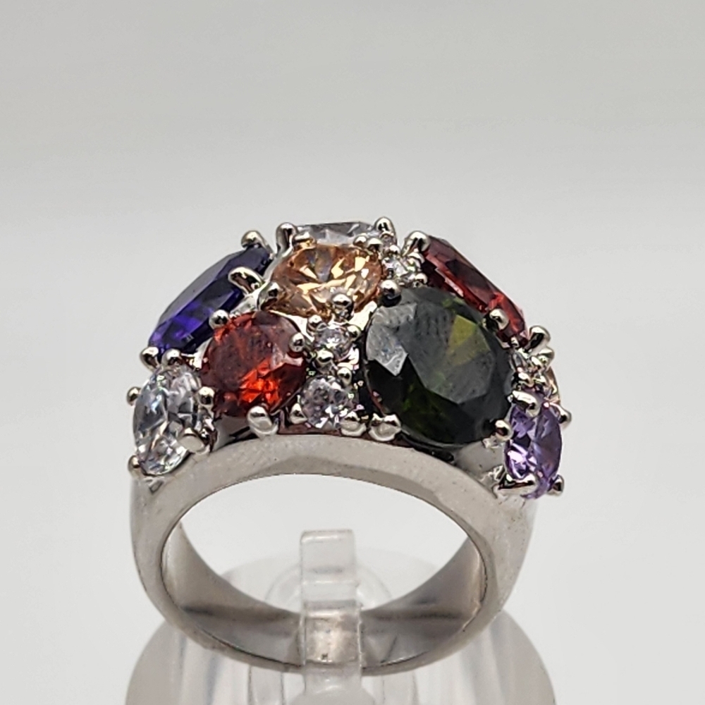 Nataliya V Collister Silver Tone & Muticolored Rhinestone Ring (7) - Picture 2 of 10